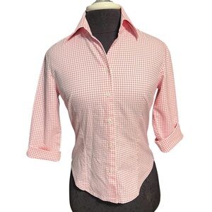 Alain Figaret Women’s Pink Woven Houndstooth Cotton Shirt Small Vintage
